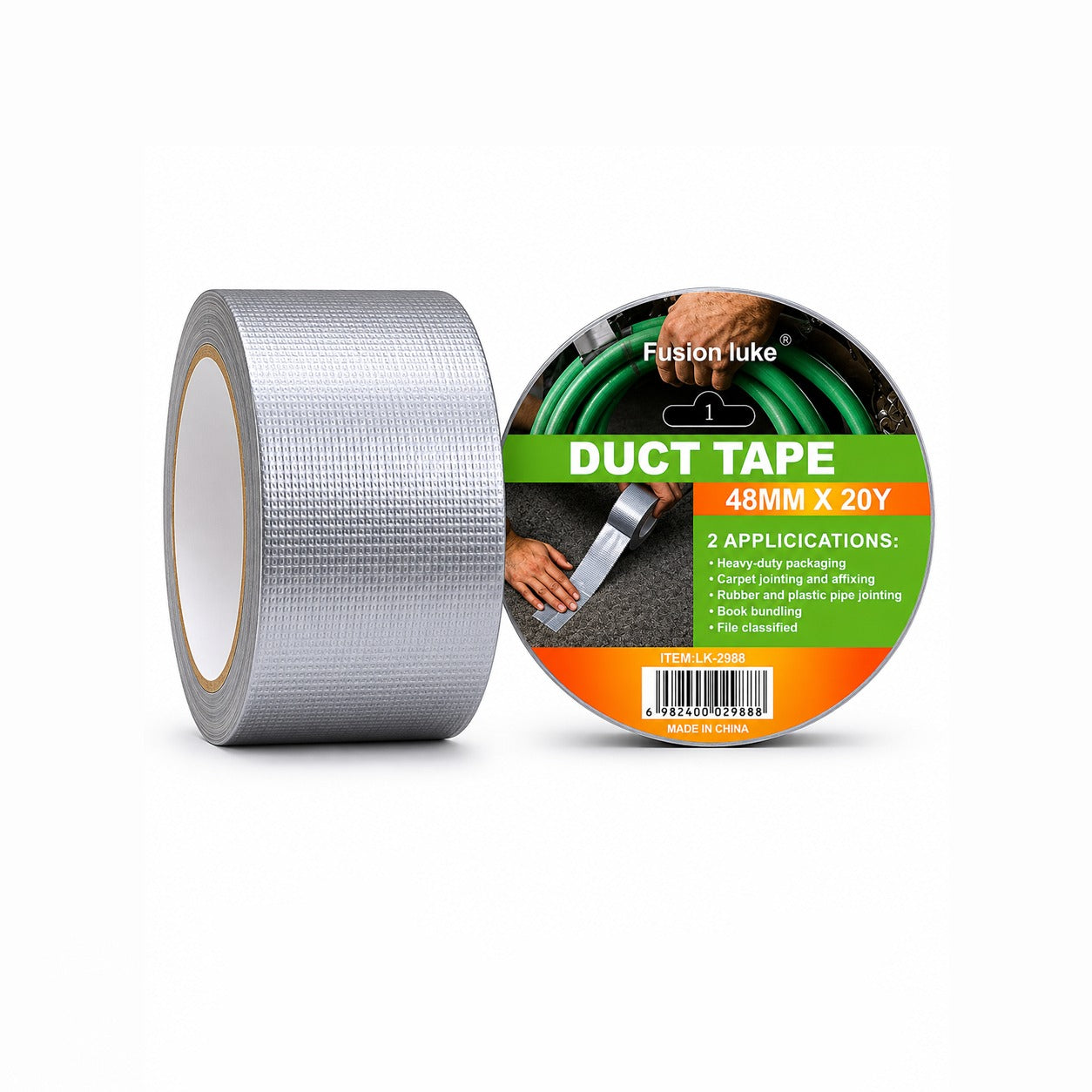 Roll of Heavy Duty Silver Duct Tape  with packaging on a white background