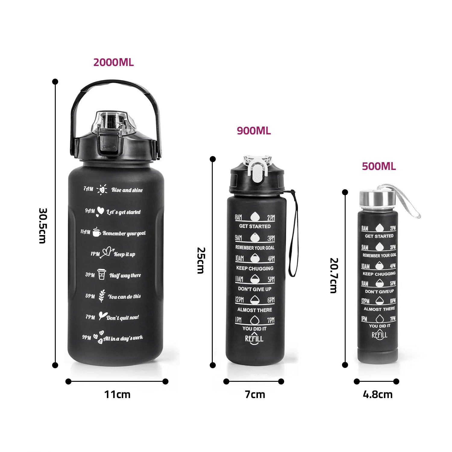 Size of 3PCS Sports Water Bottle Set