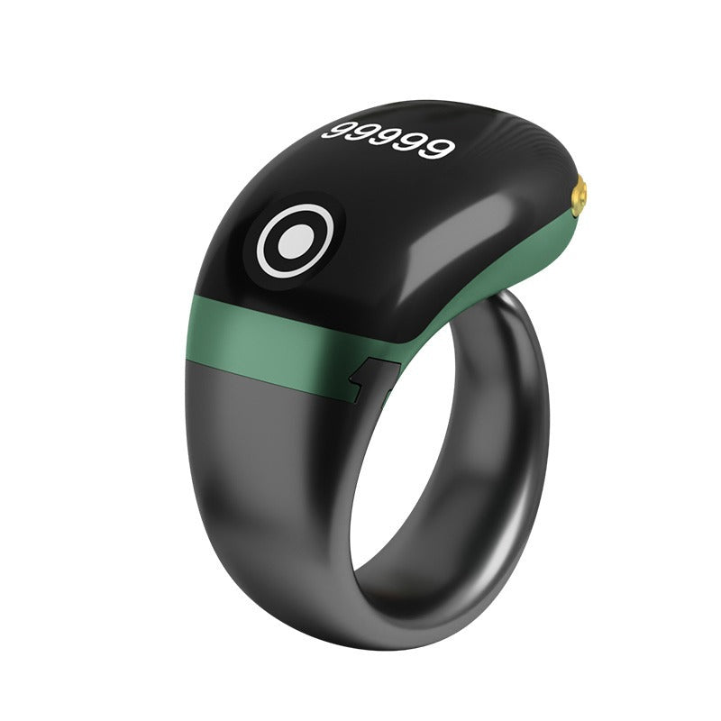 Smart Tasbih Ring with digital display on a white background