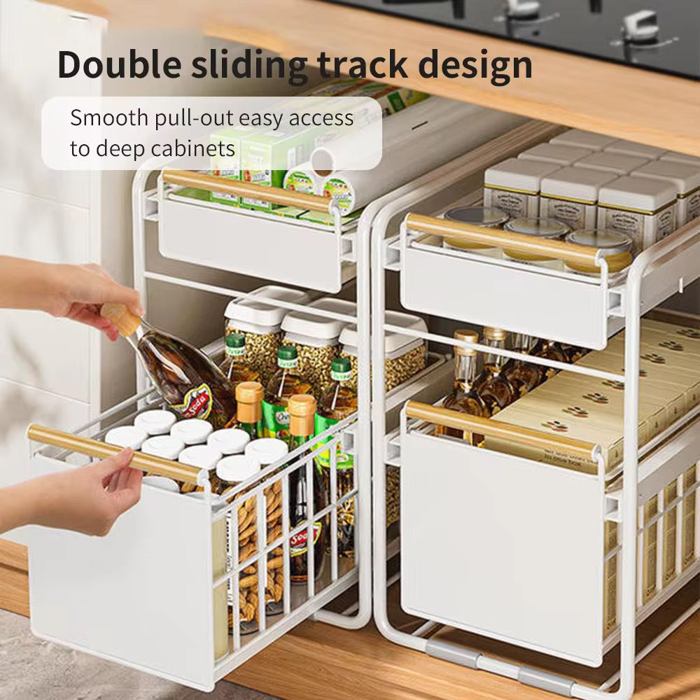 A Person is Picking Spices from Under Sink Storage Rack.