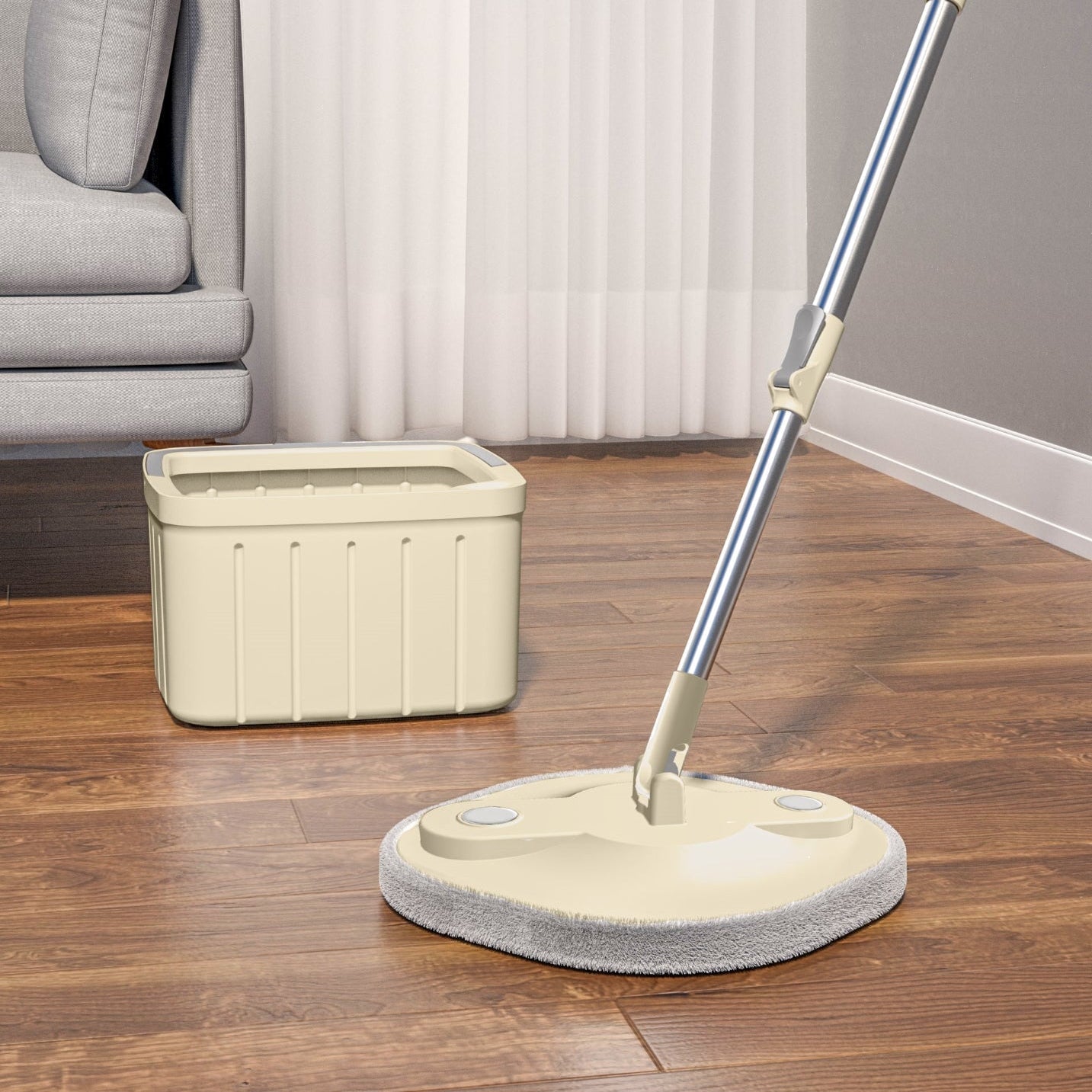 Spin Mop Bucket Set with Microfiber Flat Mop, Dual Chamber Self Wash & Dry System