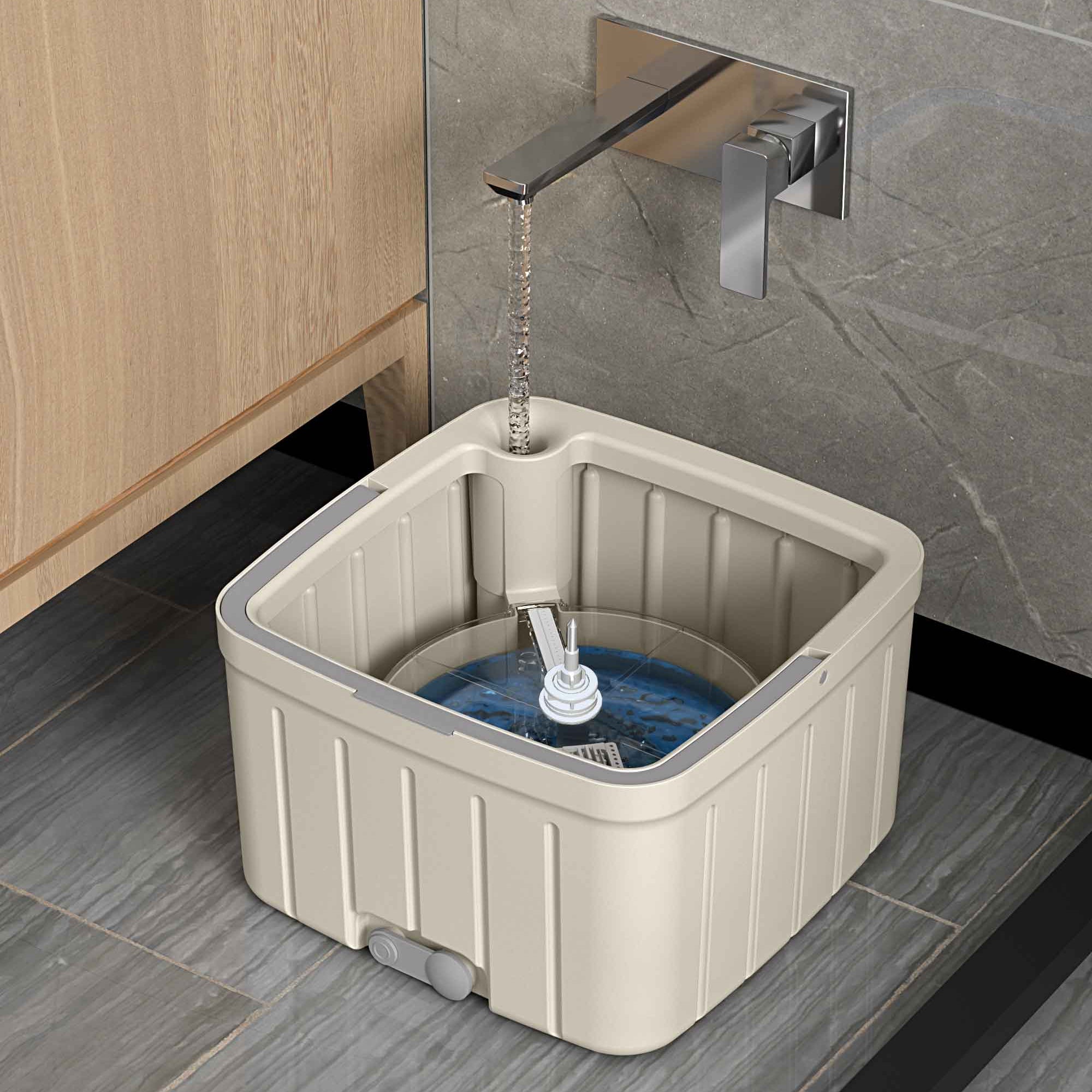 Spin Mop Bucket Set with Microfiber Flat Mop, Dual Chamber Self Wash & Dry System
