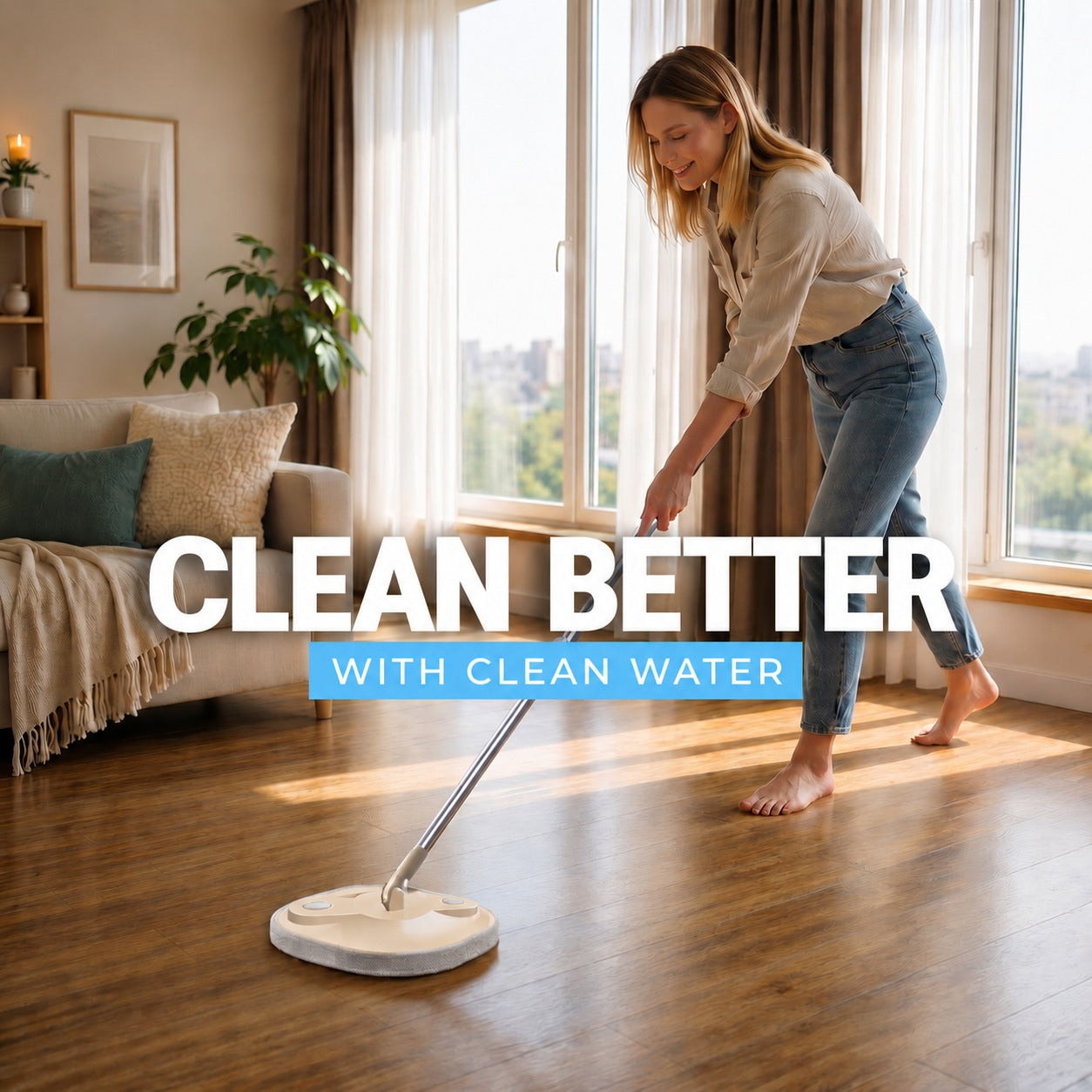 Spin Mop Bucket Set with Microfiber Flat Mop, Dual Chamber Self Wash & Dry System