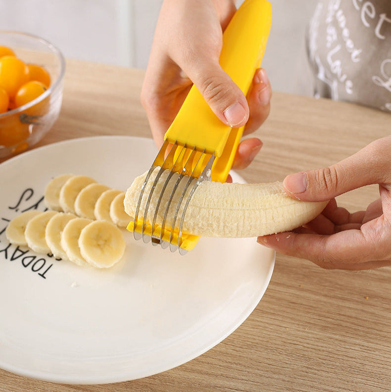 Someone using a Stainless Steel Banana Cutter Slicer
