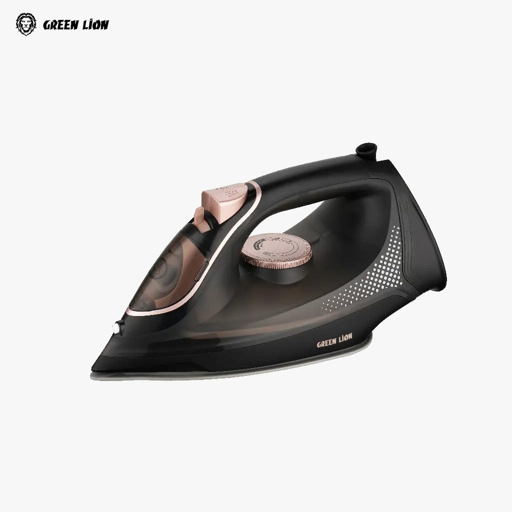 Black Green Lion Steam Iron on a white background