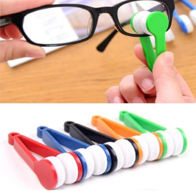 Someone cleaning glass with a Microfiber Eyeglass Cleaning Tool