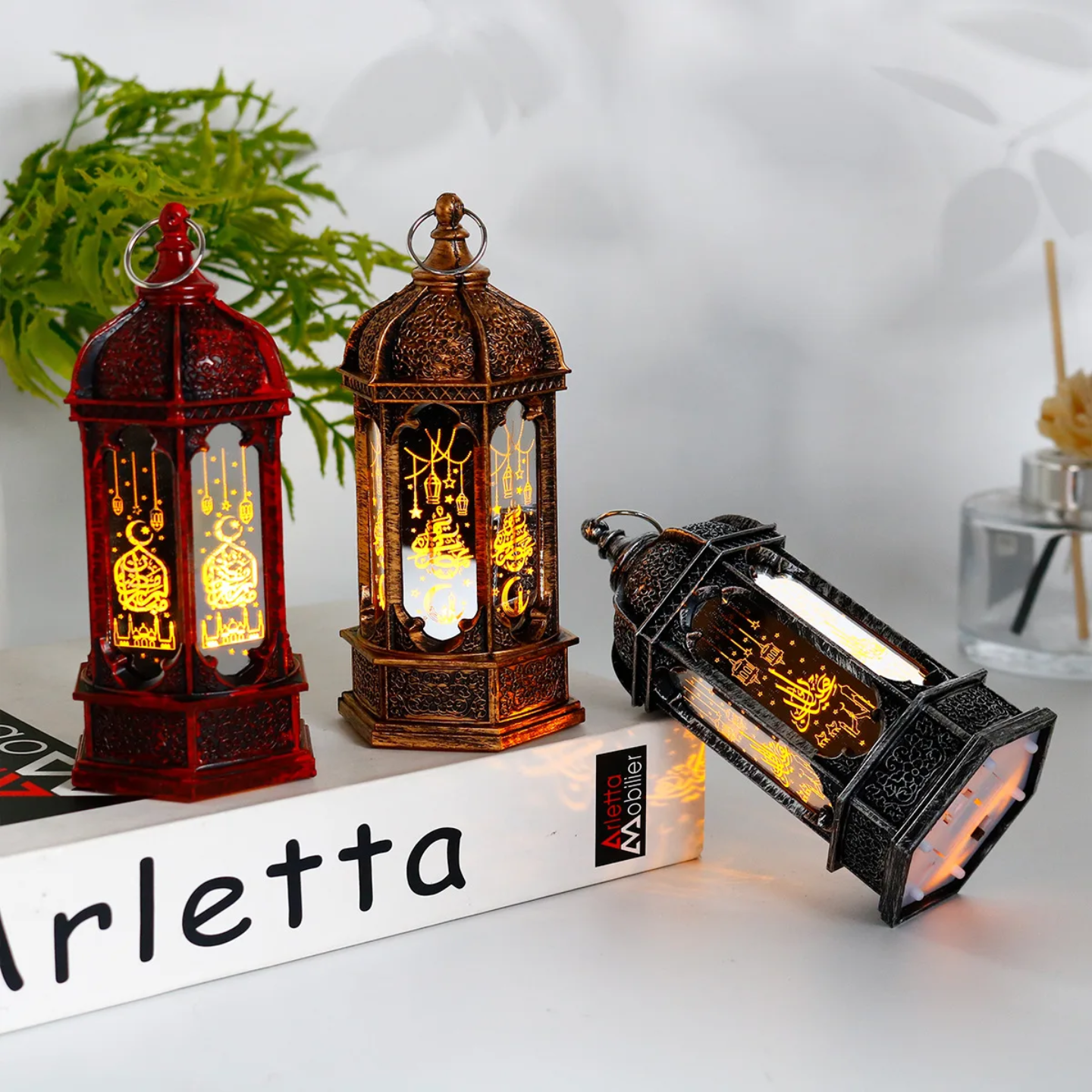 A Set Of 3 Ramadan Eid Lantern Decor Lights.