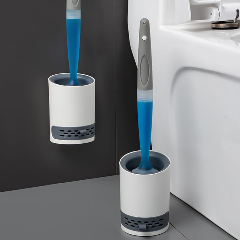 Refillable Toilet Cleaning Brush Attached On The Wall Of Toilet.