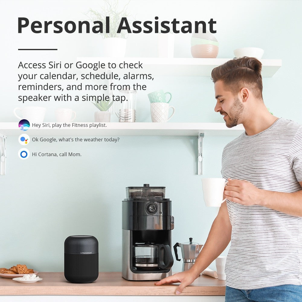 A Person is Enjoying A Cup Of Coffee By Playing Tronsmart Element T6 Max Wireless Speaker.