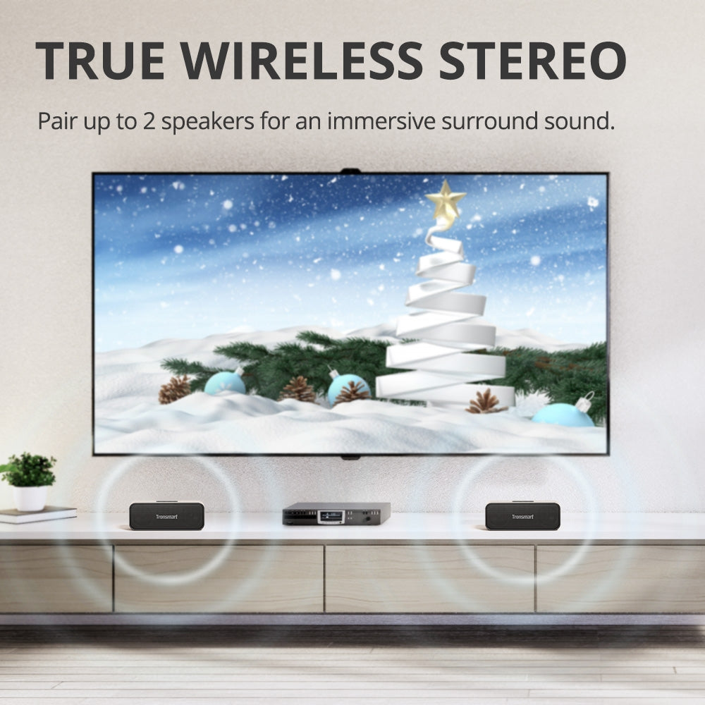 Tronsmart T2 Mini 2023 Portable Wireless Bluetooth Speaker is Connected to Television.