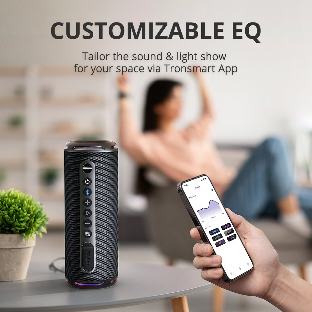 A Person is Operating Tronsmart T7 Lite Portable Outdoor Speaker Through His Phone.