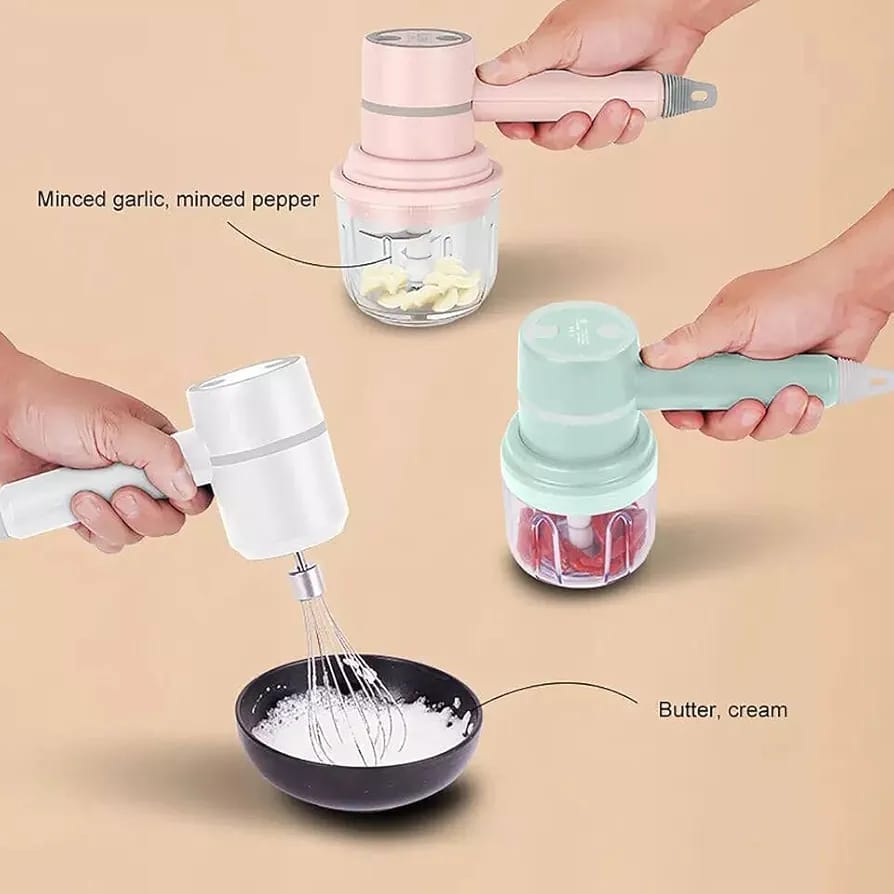 A Person is Doing Multitask with USB Rechargeable Hand Mixer.