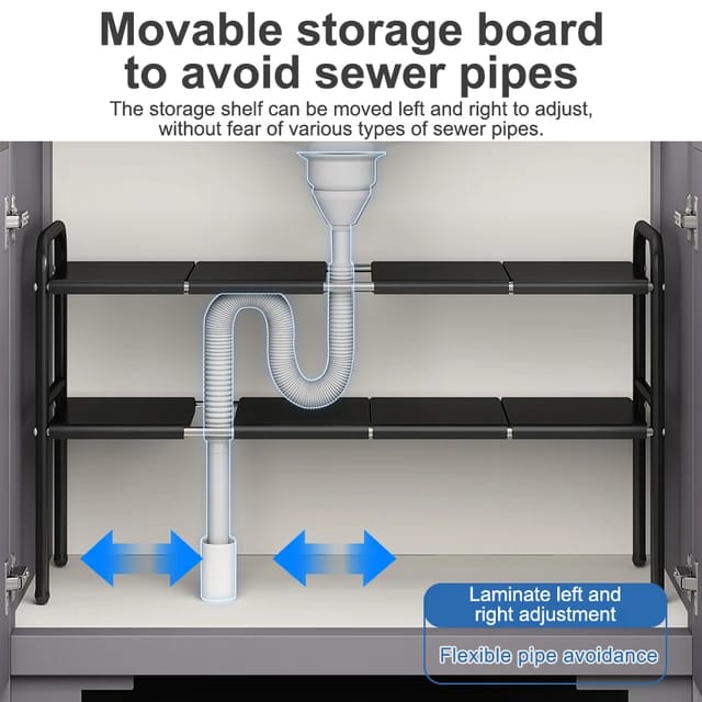 Under Sink Storage Rack is Placed Under Kitchen Sink.