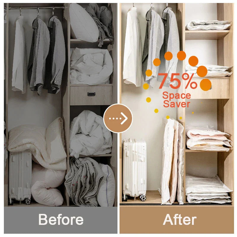 Space Saving Vacuum Seal Bags are Placed in Shelf.