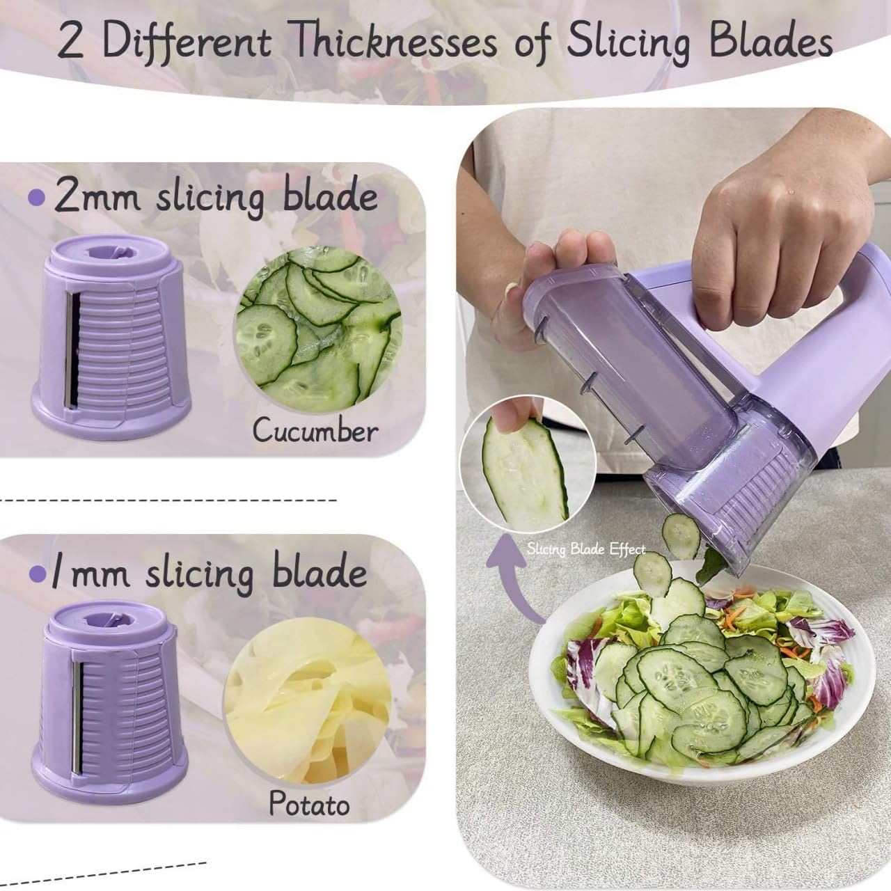 A Person is Slicing Cucumber Using  Electric Vegetable Cutter & Salad Maker.