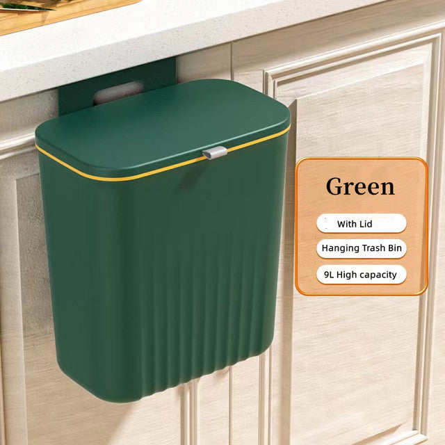 9L Trash Can Wall Mounted Hanging Bin for Kitchen Cabinet Door in green color
