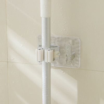 Wall-Mounted Mop & Broom Holder, Adhesive Clip Organizer for Kitchen & Bathroom Tools