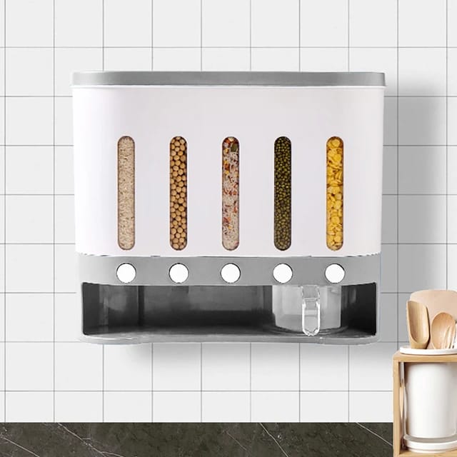 Wall Mounted 5-Grid Dry Food Dispenser placed on the wall