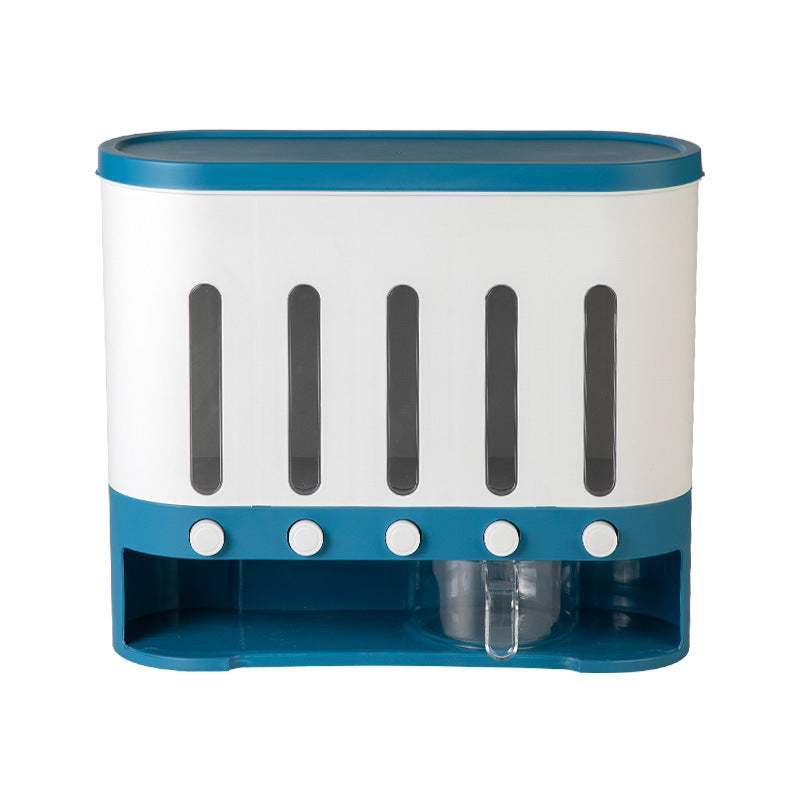 Wall Mounted 5-Grid Dry Food Dispense in blue color
