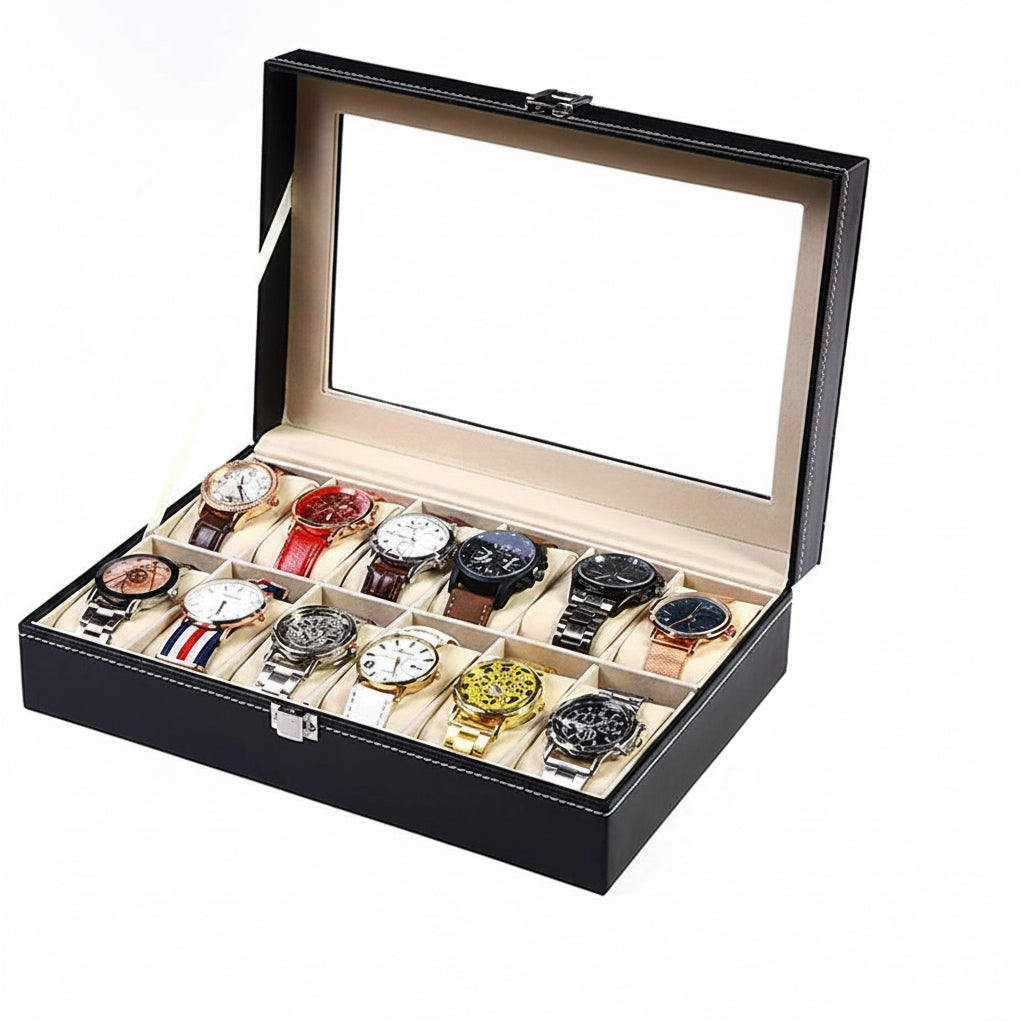 Watches are neatly organized in a Watch Storage Box