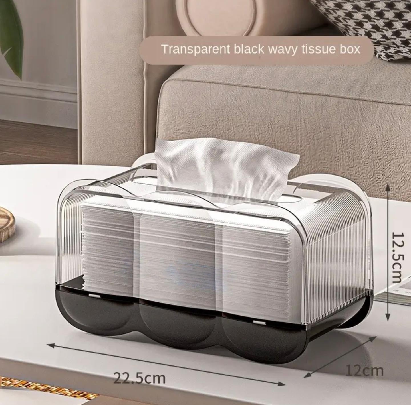 Size of Transparent Black Wavy tissue box