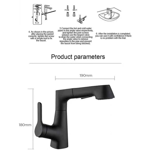 Wash Basin Faucet Modern Bathroom Pull Out Mixer Tap Set