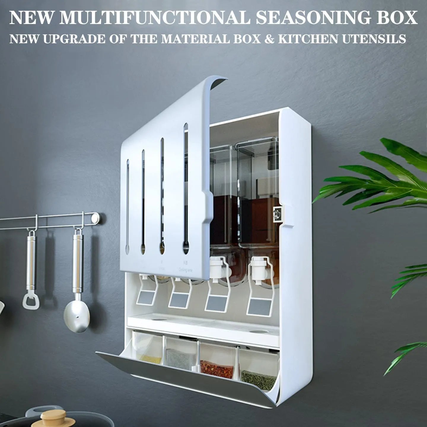 Different features of Wall Hanging Spice Rack Seasoning Organizer For Kitchen Cabinet placed on the wall