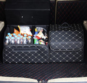 The Trunk Of A Car Features A Stylish Car Trunk Folding Leather Organizer Storage Box