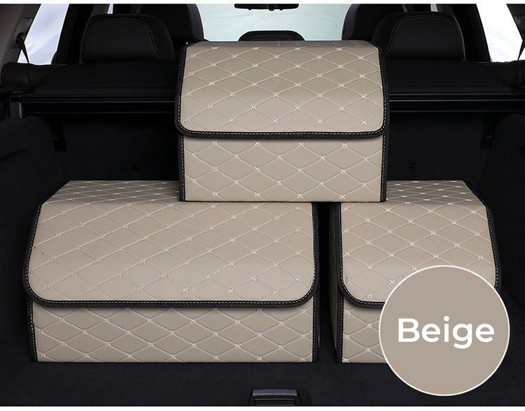 Car Trunk Folding Leather Organizer Storage Box in beige color 