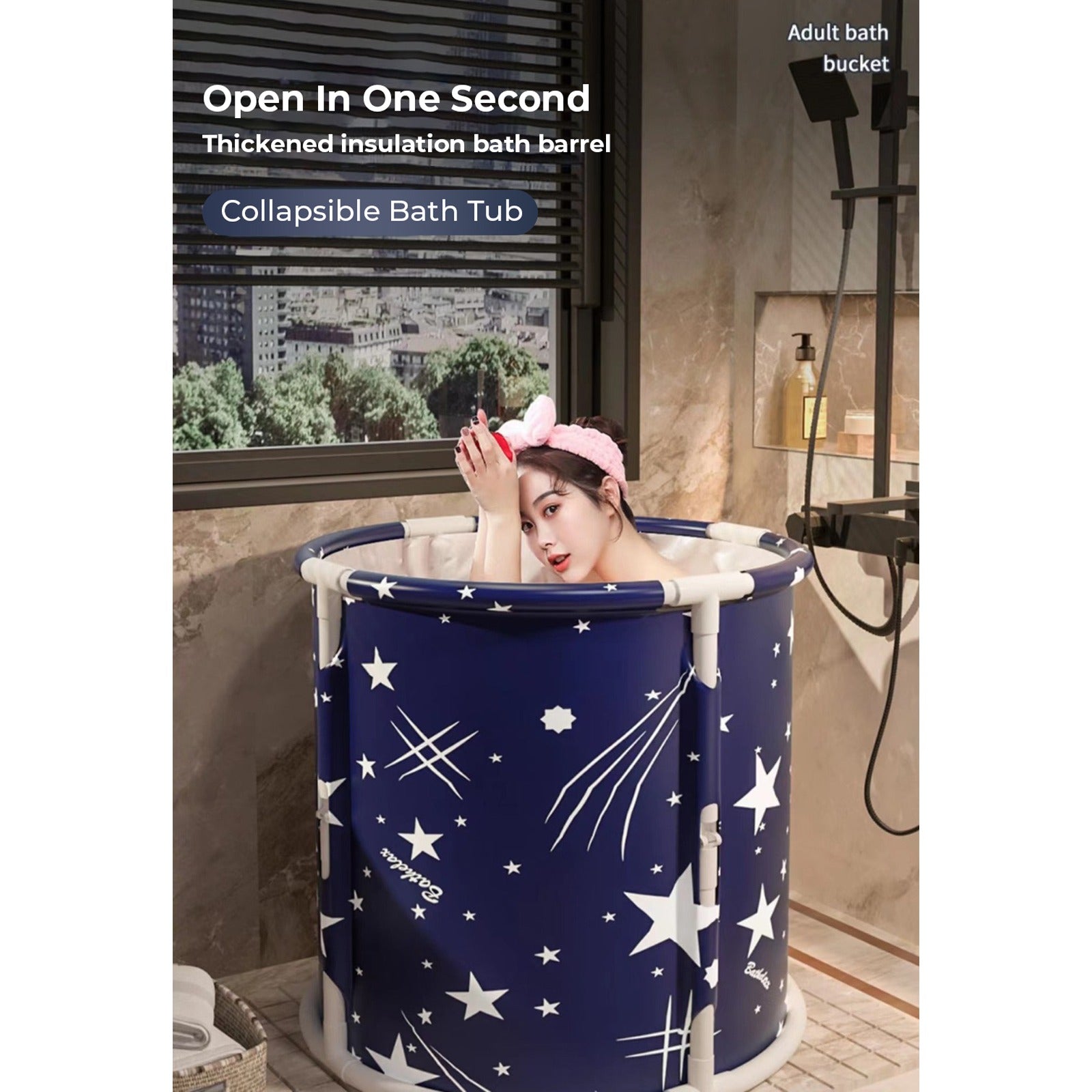 A woman taking a relaxing bath in a bathtub
