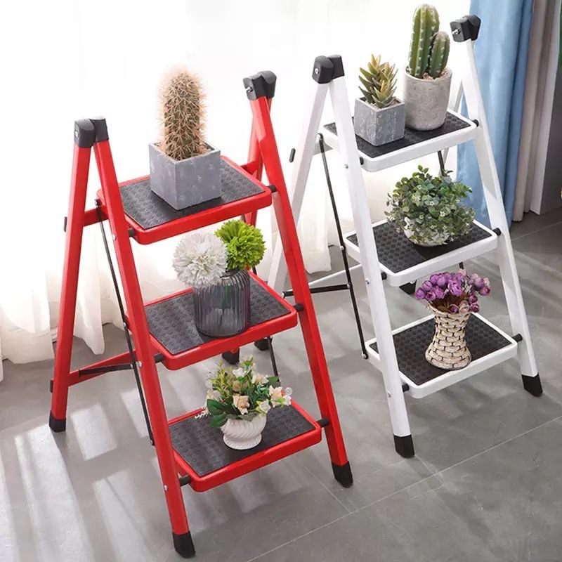 3-Step Stool Ladder with Wide Pedals, Folding Storage Shelf, Load 150 Kg