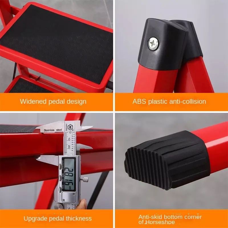 3-Step Stool Ladder with Wide Pedals, Folding Storage Shelf, Load 150 Kg