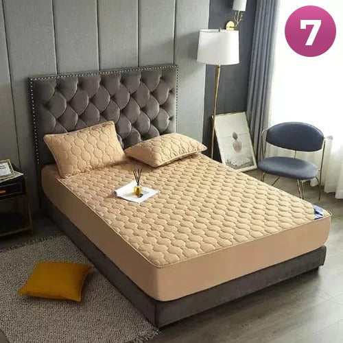Fitted Size Mattress Bed Sheet with 2 Pillow Case, Printed Waterproof Mattress Protector Bed Sheet