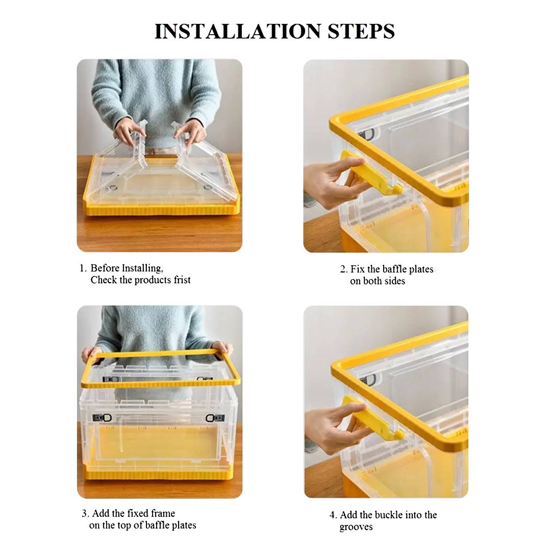 Foldable Plastic Storage Boxes with Latching Lids with installation steps