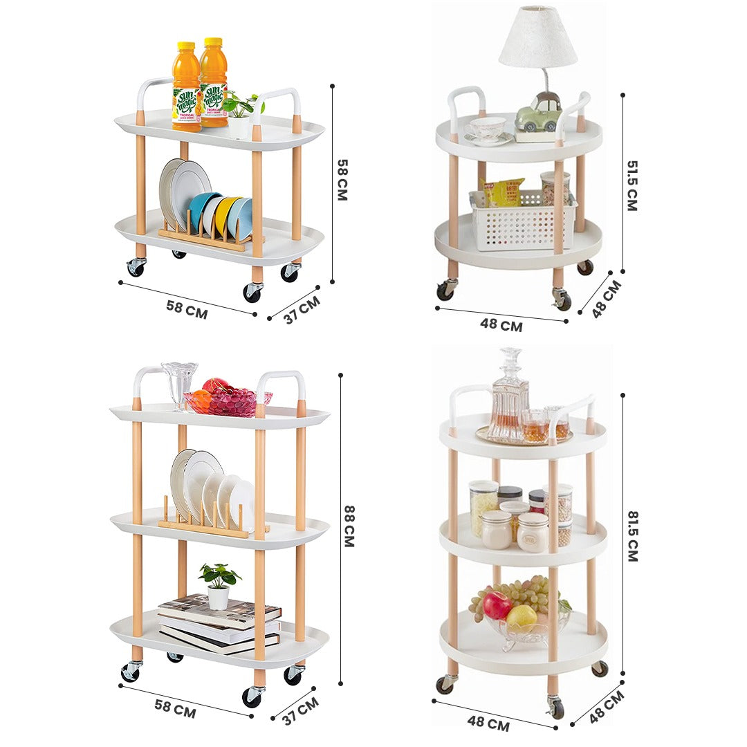 Multi-tier Mobile Storage Table arranged with some things, indicating its size