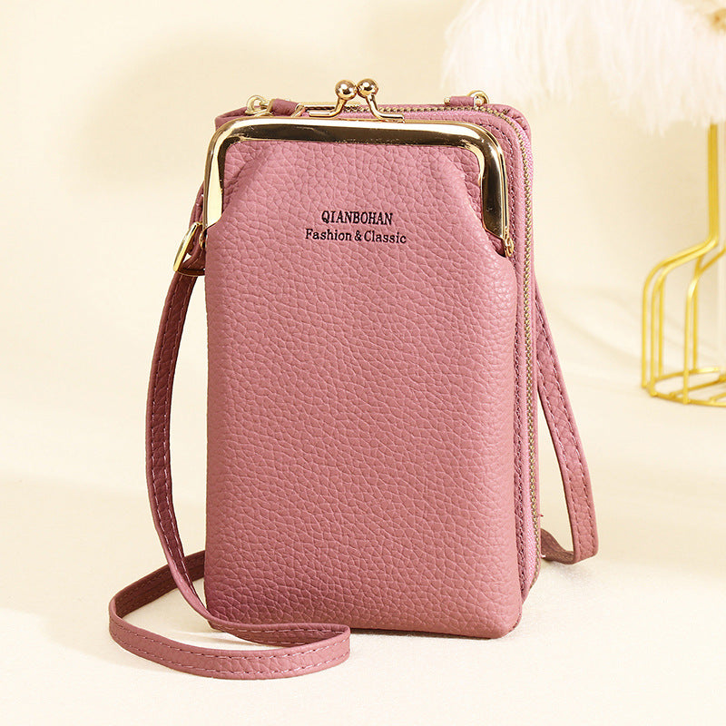 Vertical One Shoulder Mobile Phone Case Wallet Purse Bag with Adjustable Strap For Women