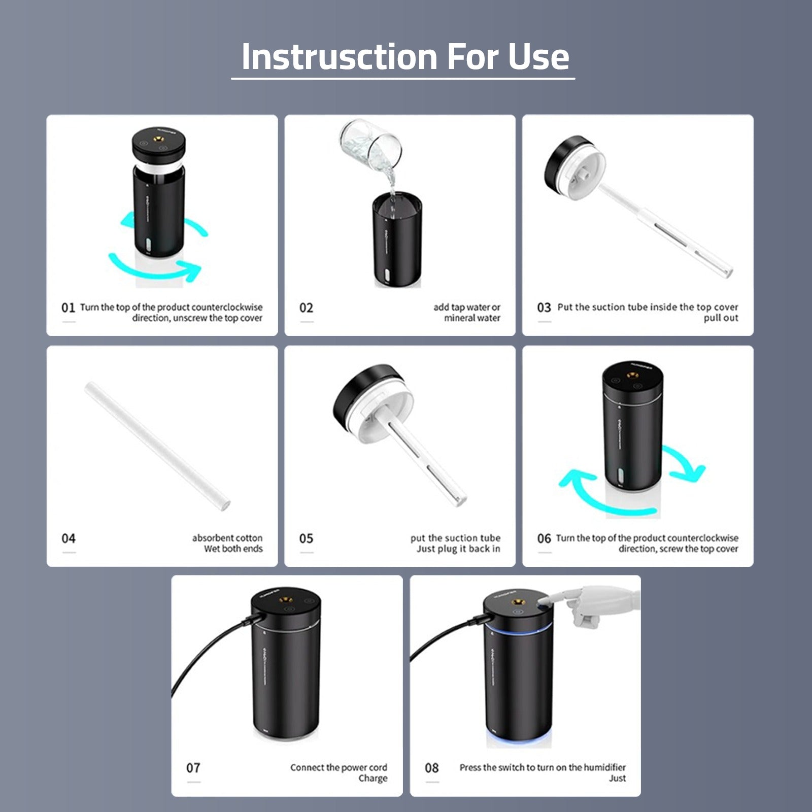 Car Air Humidifier USB Aromatherapy Diffuser with LED Light - Car/Home/Office Freshener & Purifier