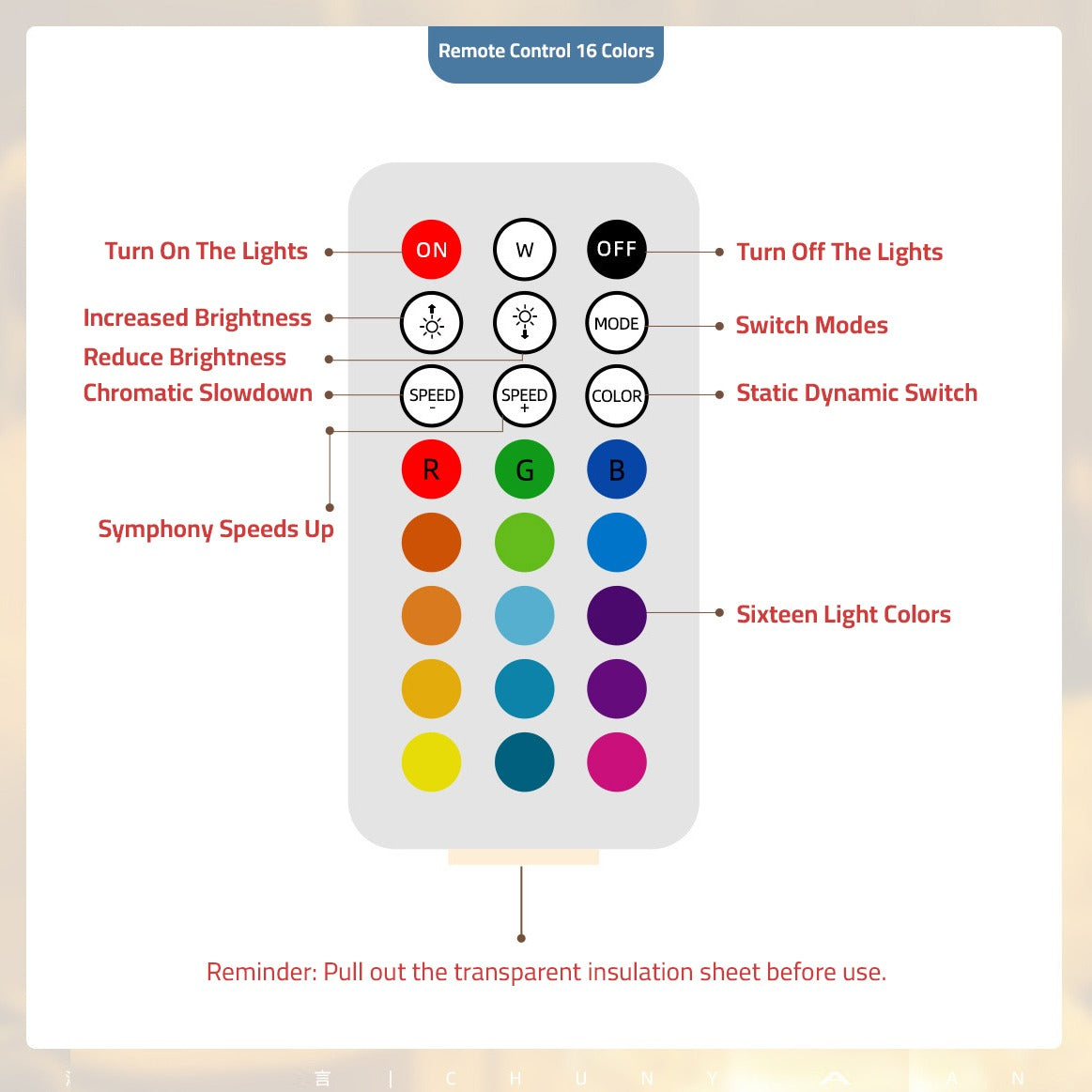 3D Rotating Night Light - Remote control functions  