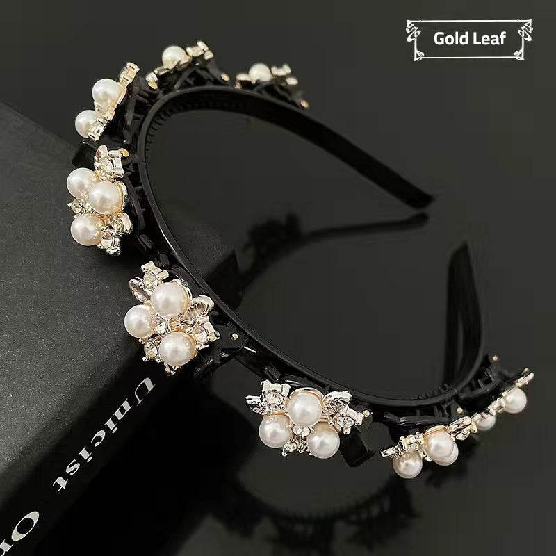 Double Bangs Hairstyle Headband in Gold Leaf design 