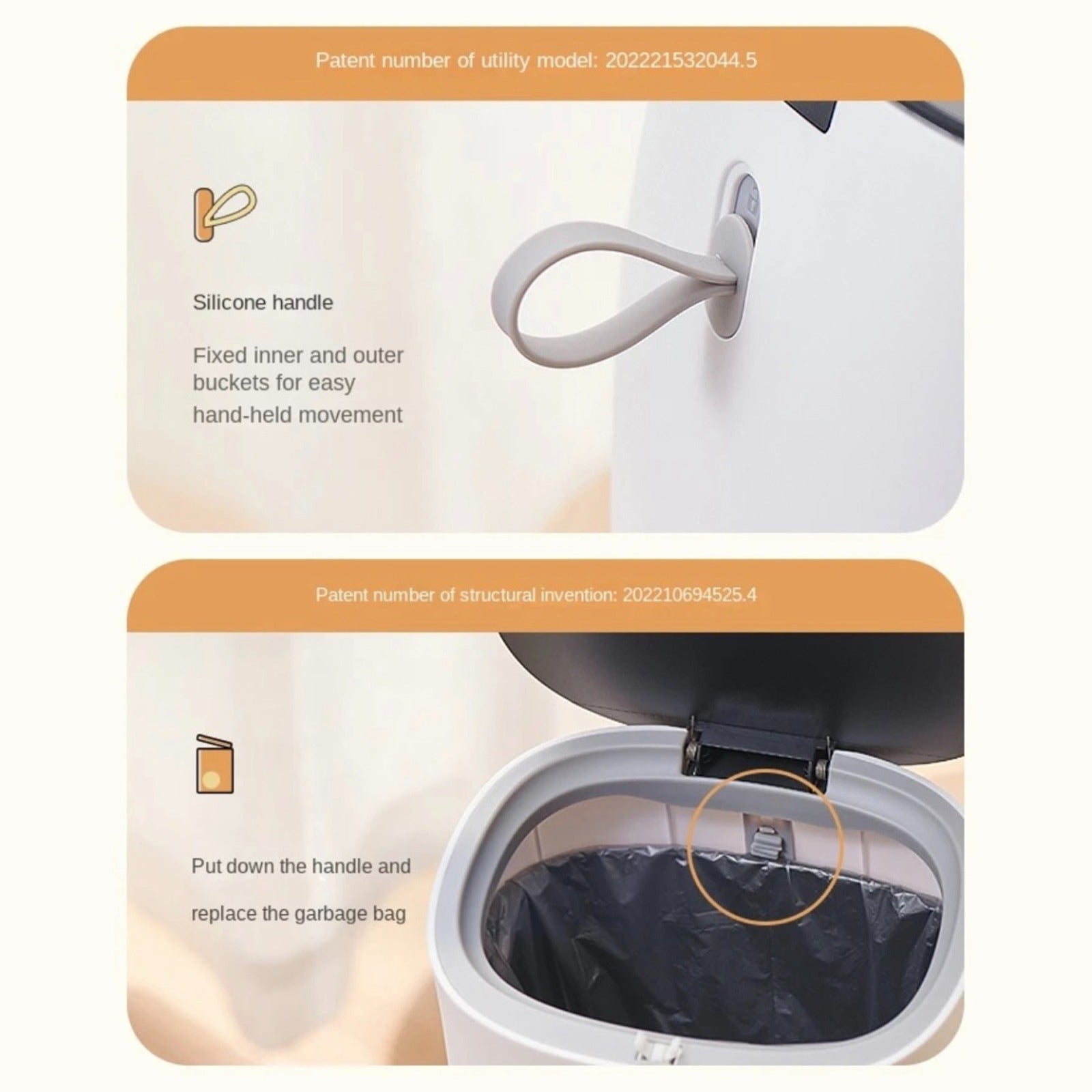 Image exposing the silicone handle of  Mini Desktop Waste Bin from inside and outside of it 