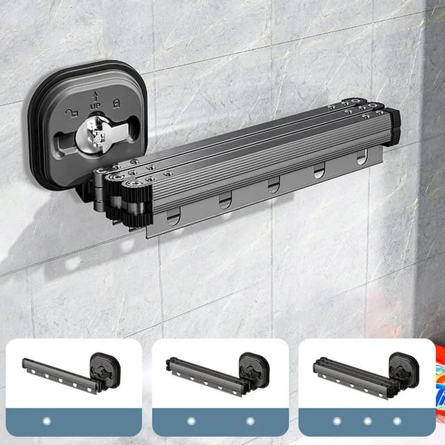 Showcasing Clothes Drying Rack folded and mounted on a wall