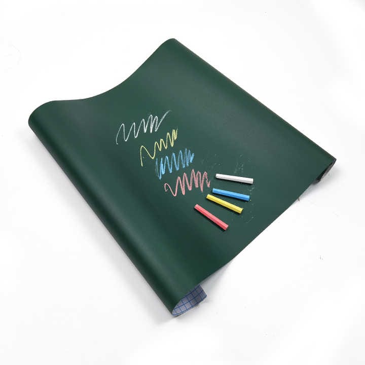 Showcasing Chalkboard Wall Sticker along with chalks and writing on it 
