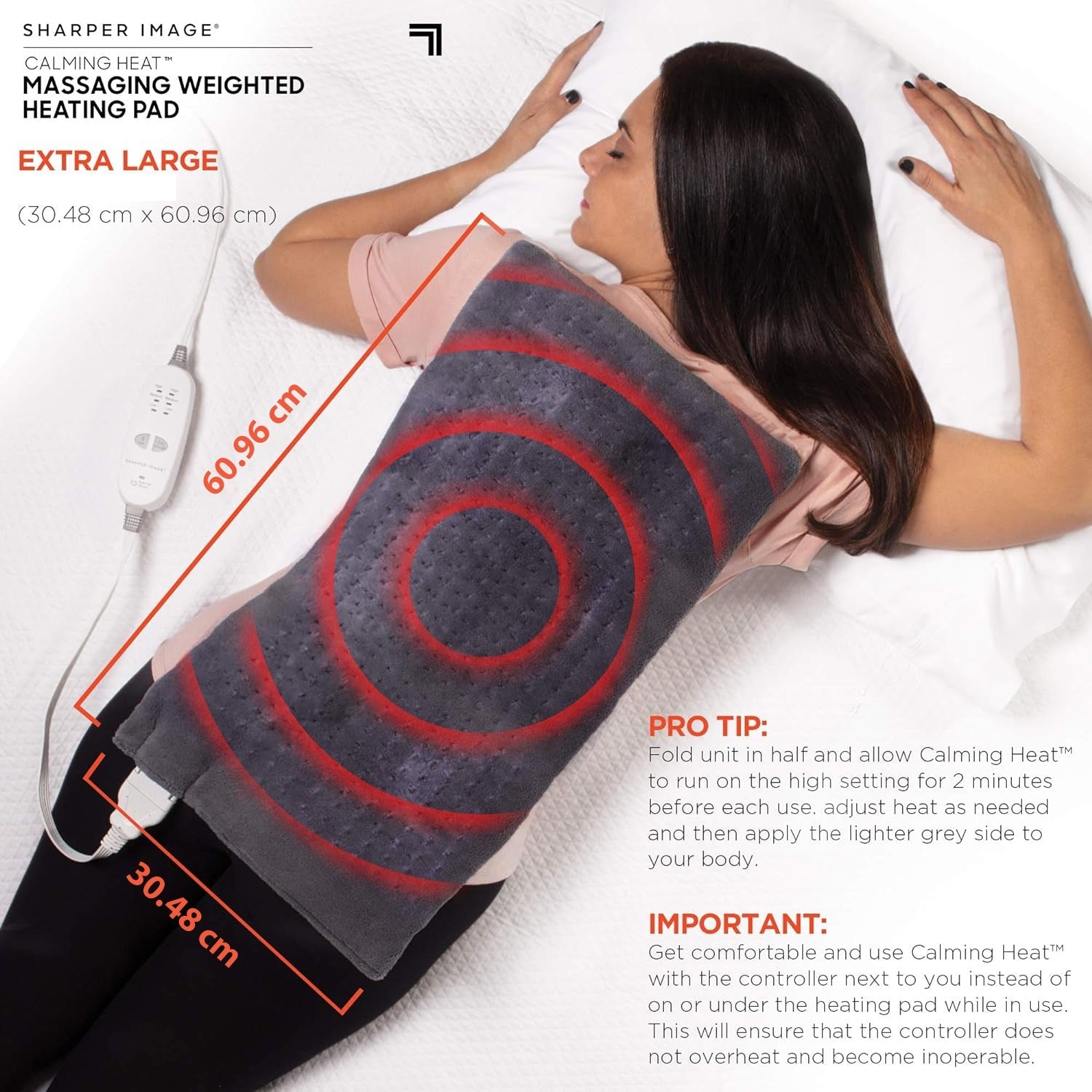A person lying on a surface and getting massage with the help of Massaging Weighted Heating Pad