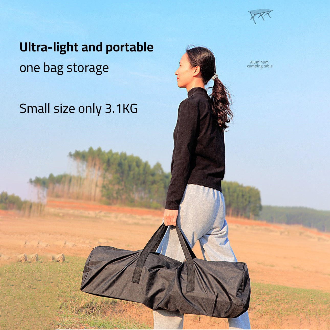 A person carrying Outdoor Portable Camping Table in folded and covered form