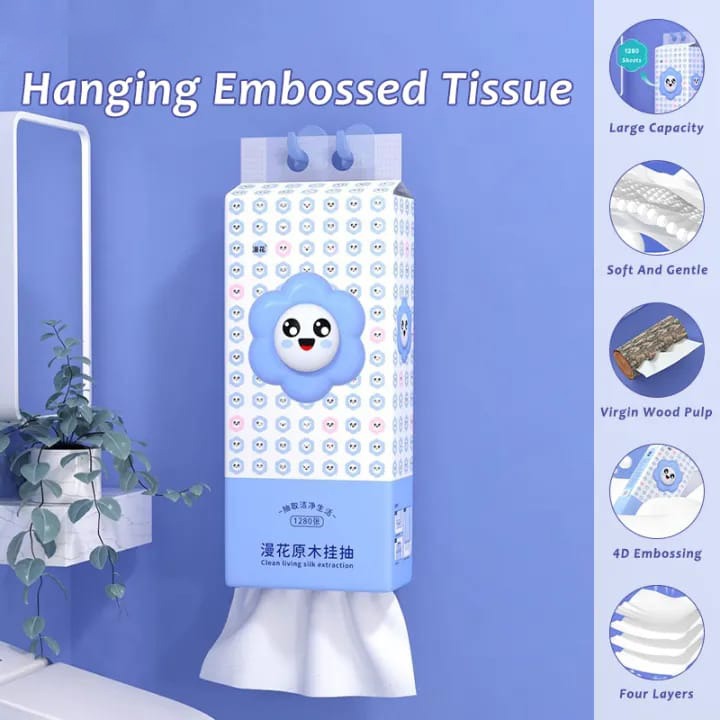 Image displaying Wood Pulp Tissue Paper hung on a wall and its details 