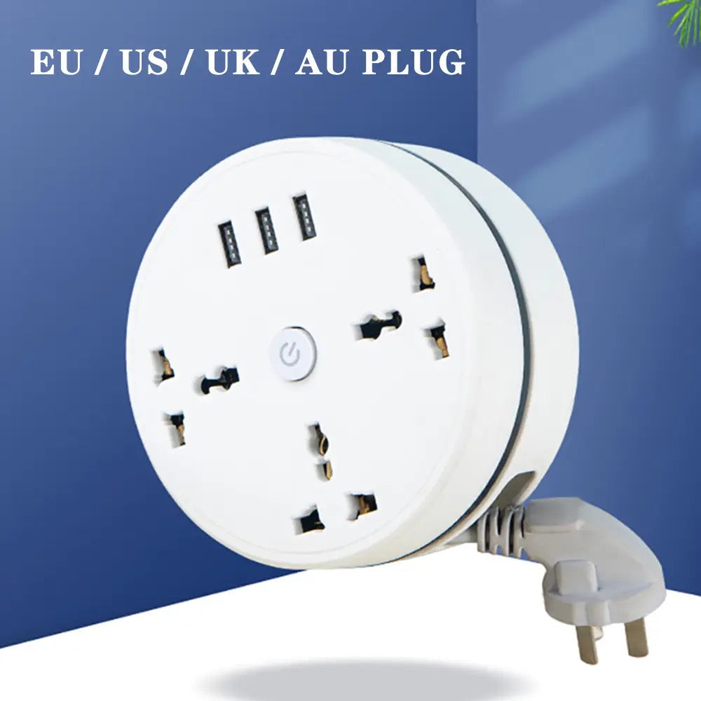 Round Universal Converter Power Strip Adapter  placed on podium