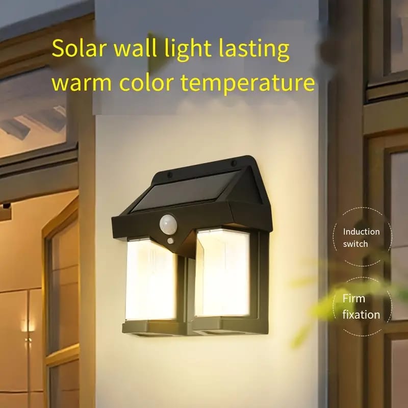 Waterproof LED lamp with 2 lights and human body induction sensor placed on the wall
