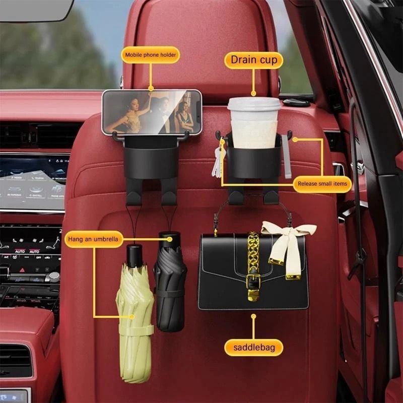details on Car Seat Back Cup Holder with Hook
