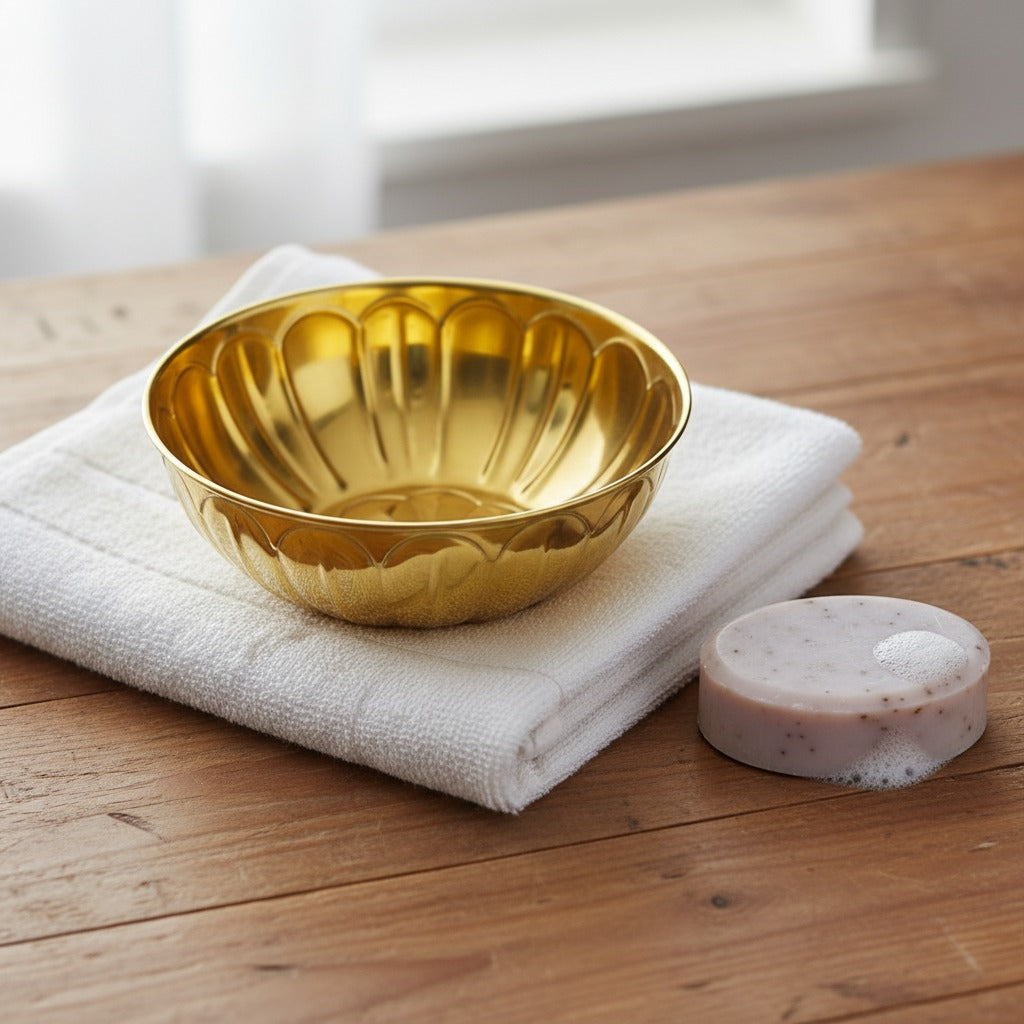 Hammam Bath Bowl, Traditional Decorative Gold Finish  Washing Bowl