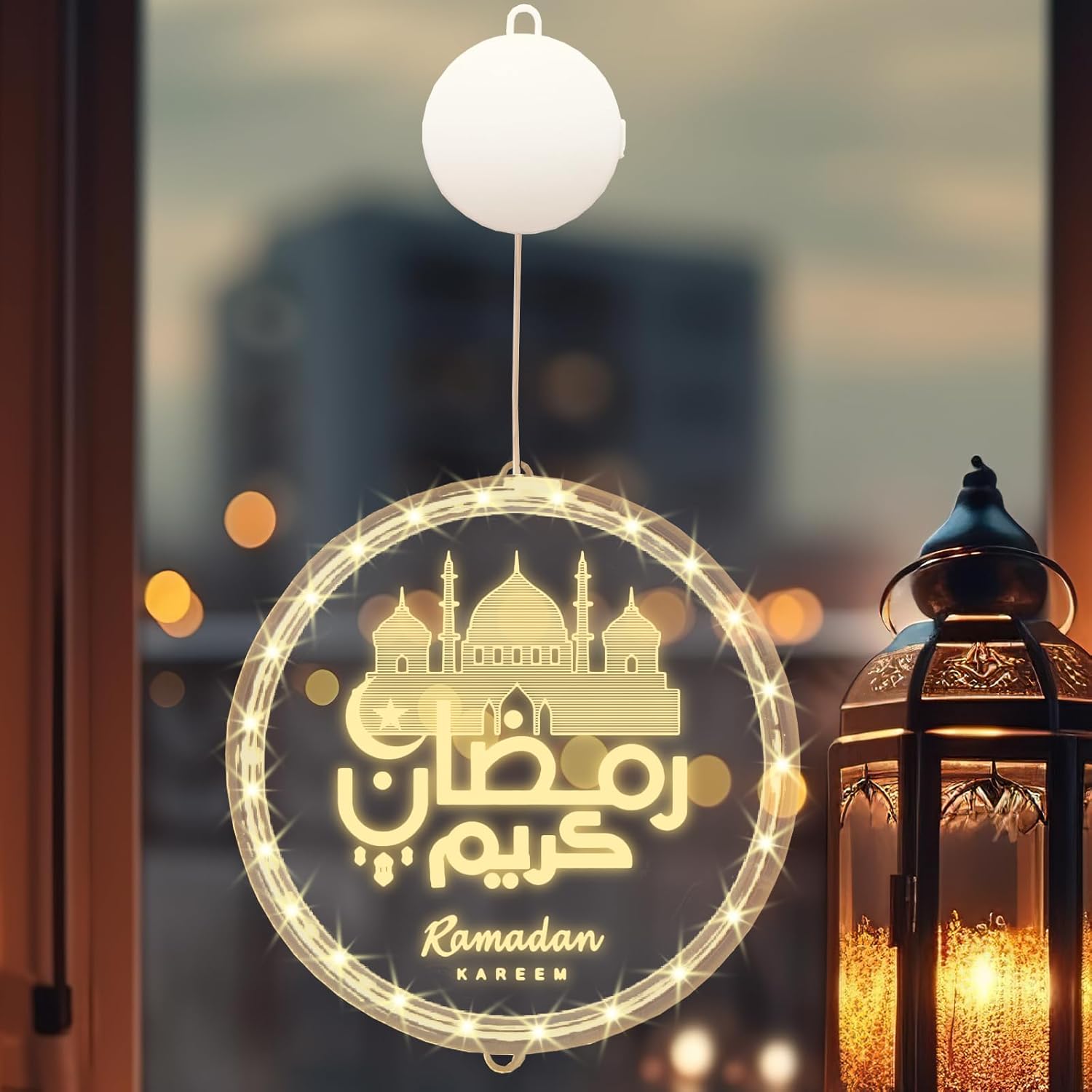 Ramadan 3D Decorative Hanging Light, Moon Star Window Lamp Decor LED Night Lights